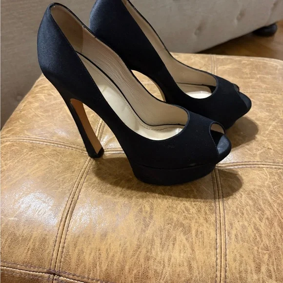 Yves Saint Laurent Black Peep Toe Heels - Picture 2 of 6
